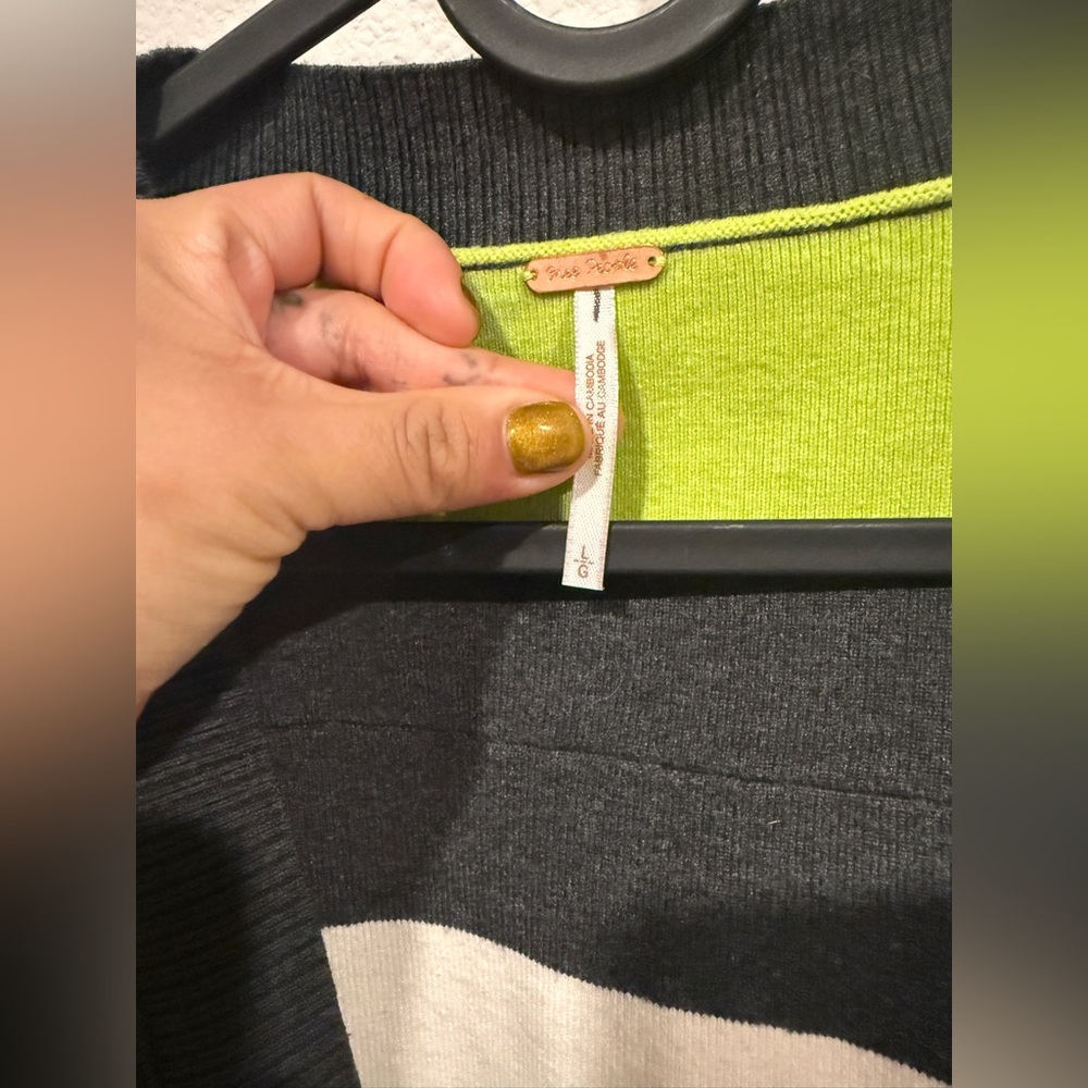 Free People Striped Cardigan in Black, Green, and White - Picture 3 of 5